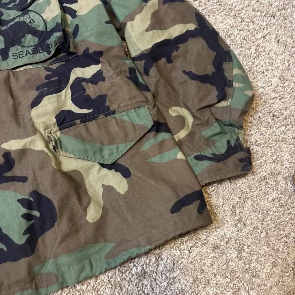 Vintage US Navy M65 Field Jacket Mens XL Woodland Camo Cold Weather 1999 Seabees